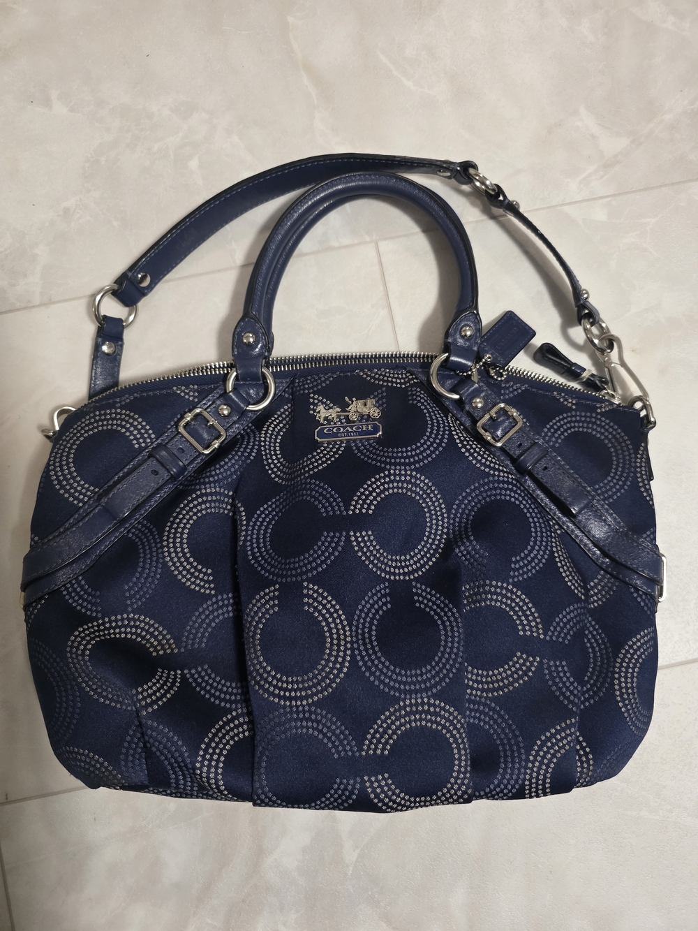 Coach Navy Signature Circle Satchel - Coach
